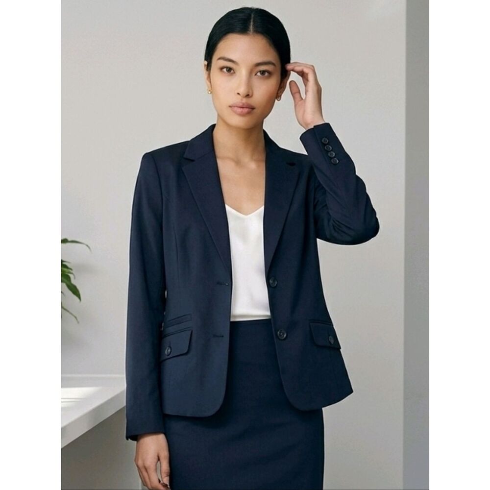Eddie Bauer Black Wool Blazer Classic 2-Button Notch Collar Suit Jacket Women 8